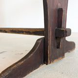 Late 1800s Primitive Pennsylvania Dutch Wooden Trestle Table with Original Red Wash Paint and Mortise and Tenon Construction