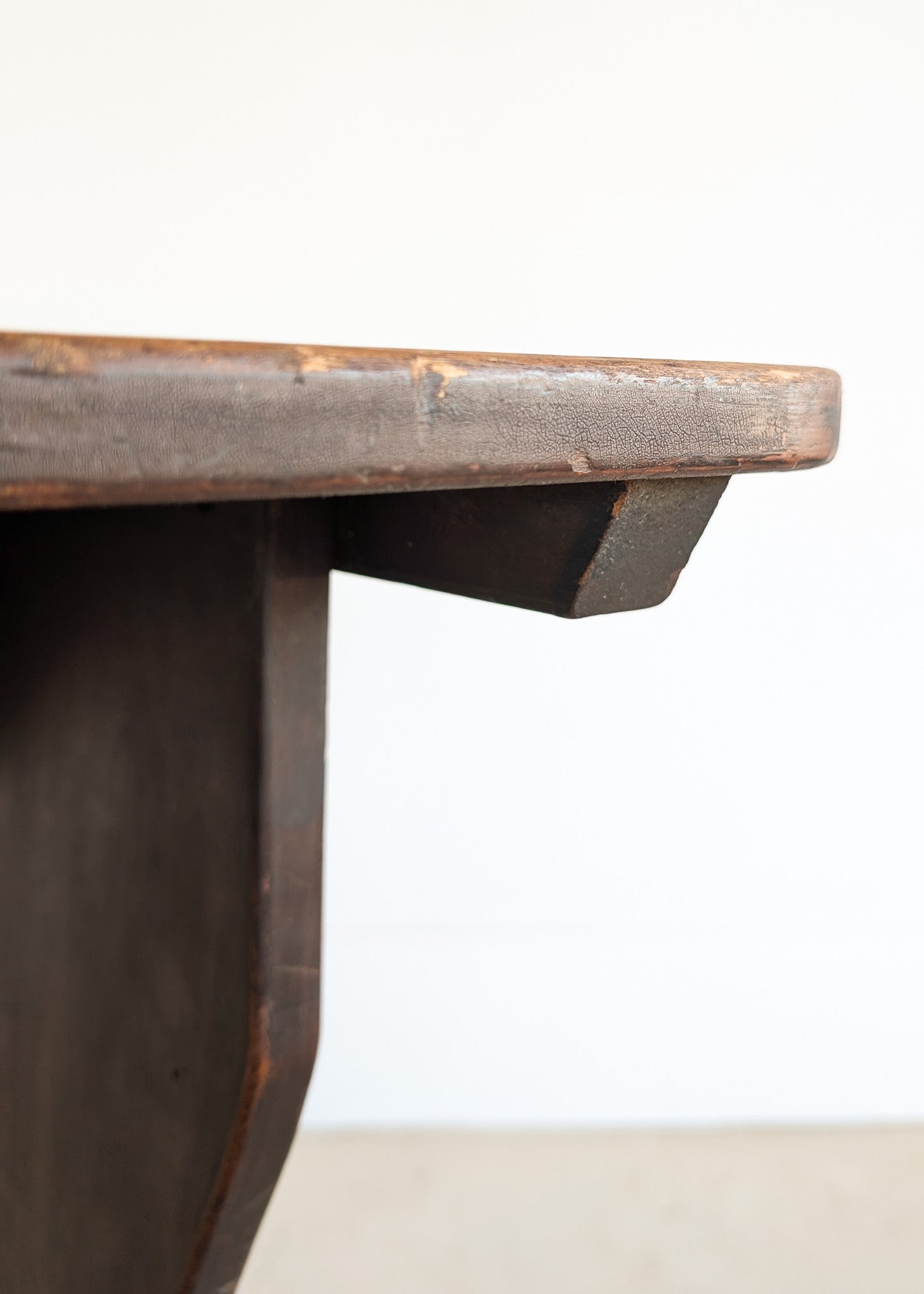 Late 1800s Primitive Pennsylvania Dutch Wooden Trestle Table with Original Red Wash Paint and Mortise and Tenon Construction