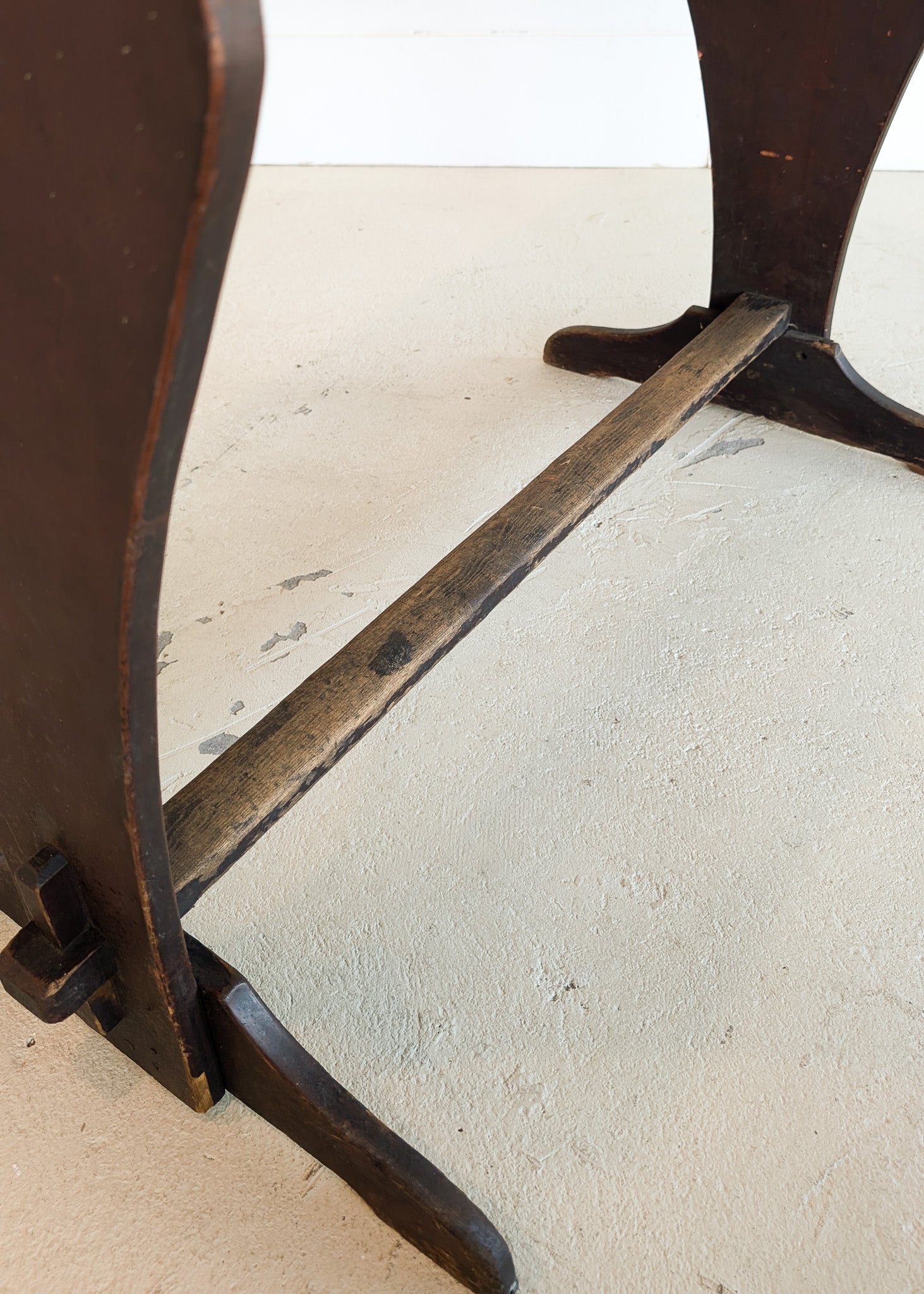 Late 1800s Primitive Pennsylvania Dutch Wooden Trestle Table with Original Red Wash Paint and Mortise and Tenon Construction