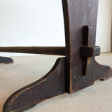 Late 1800s Primitive Pennsylvania Dutch Wooden Trestle Table with Original Red Wash Paint and Mortise and Tenon Construction