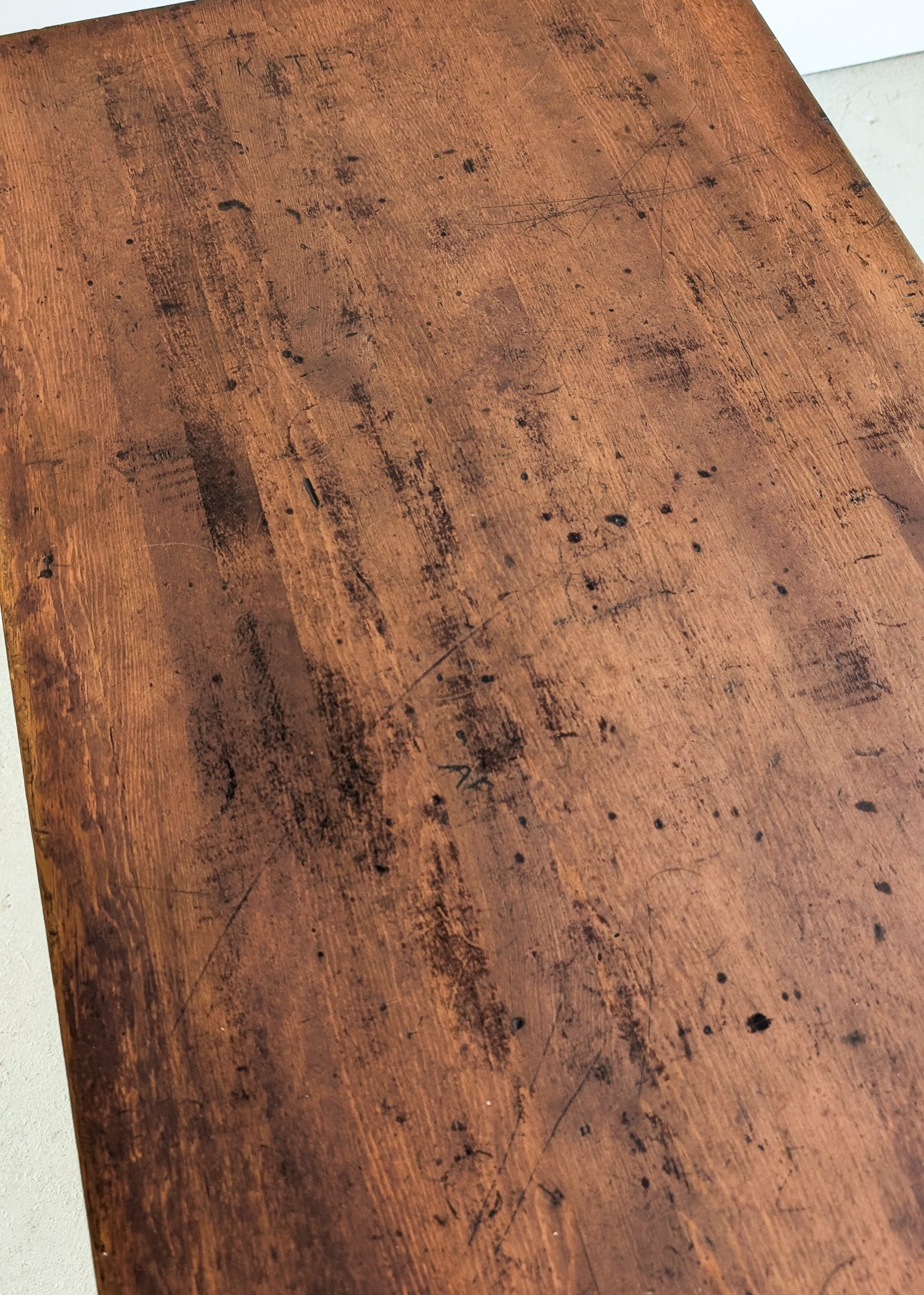 Late 1800s Primitive Pennsylvania Dutch Wooden Trestle Table with Original Red Wash Paint and Mortise and Tenon Construction