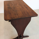 Late 1800s Primitive Pennsylvania Dutch Wooden Trestle Table with Original Red Wash Paint and Mortise and Tenon Construction