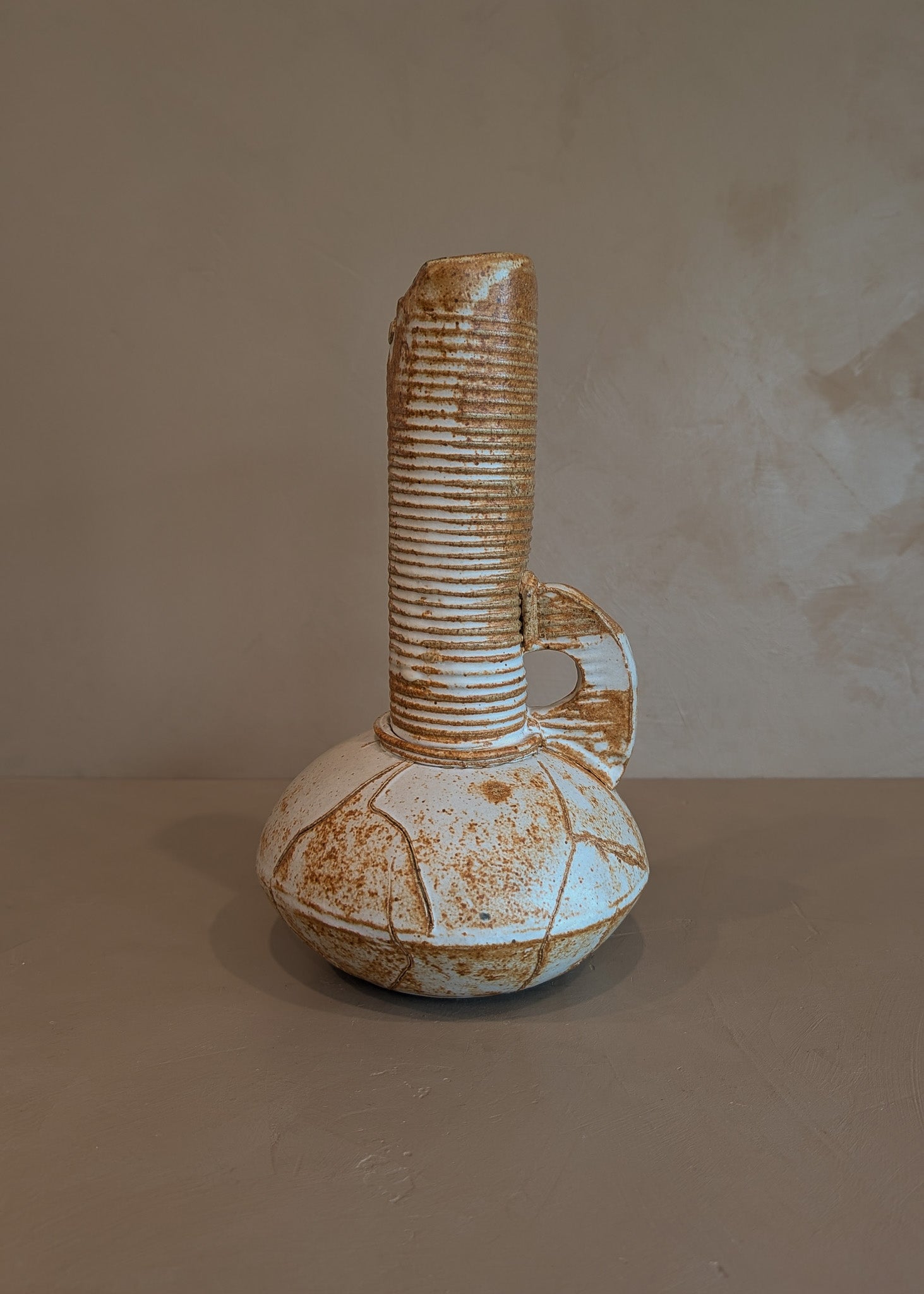 Unique Vintage Neutral Handled Studio Pottery Vase