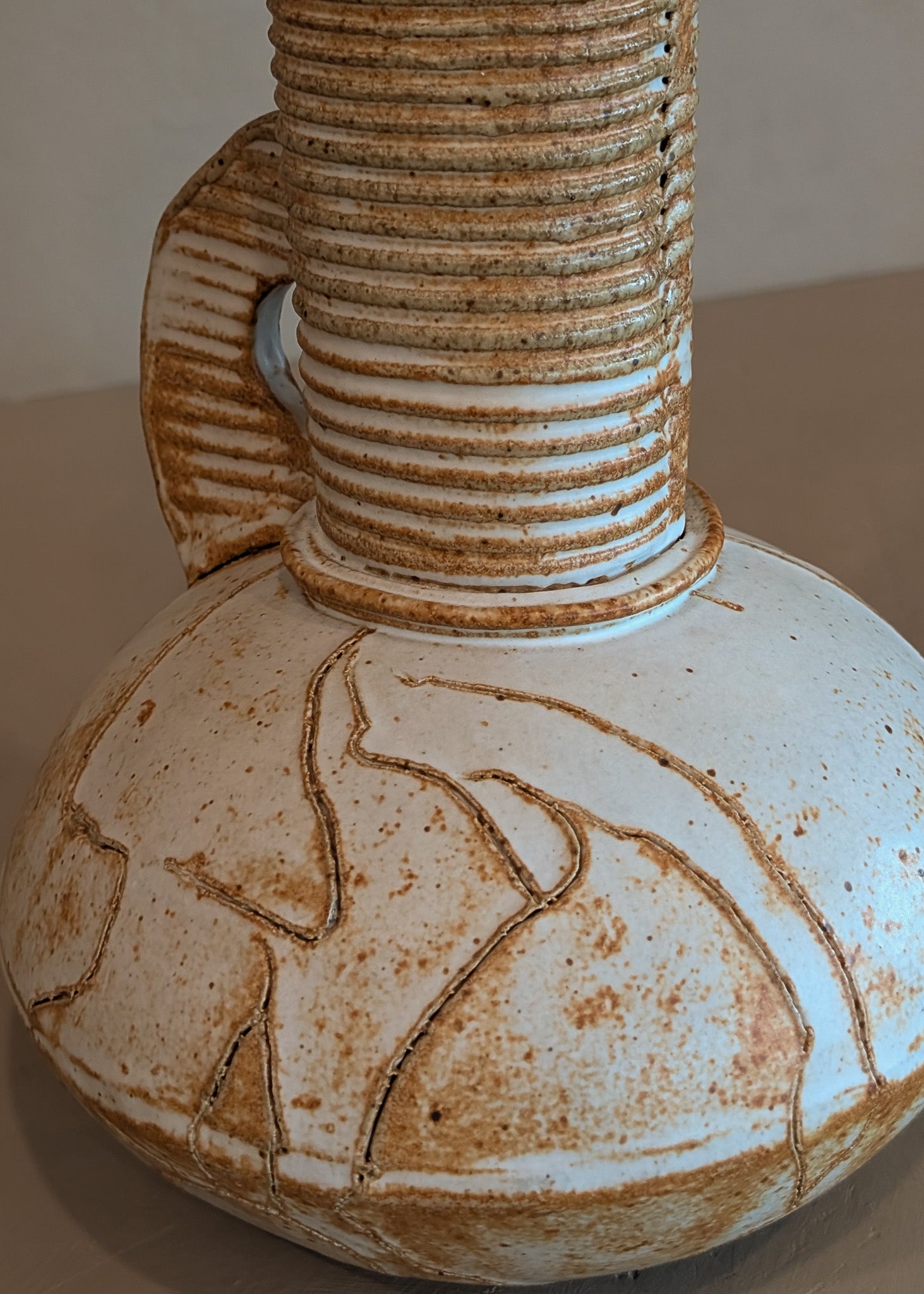 Unique Vintage Neutral Handled Studio Pottery Vase