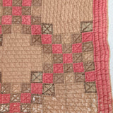 1880s/1890s Antique Brown and Red Double Irish Chain Quilt with Homespun Backing Fabric 86" x 67"