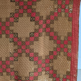 1880s/1890s Antique Brown and Red Double Irish Chain Quilt with Homespun Backing Fabric 86" x 67"