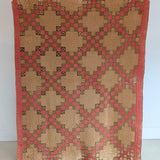 1880s/1890s Antique Brown and Red Double Irish Chain Quilt with Homespun Backing Fabric 86" x 67"