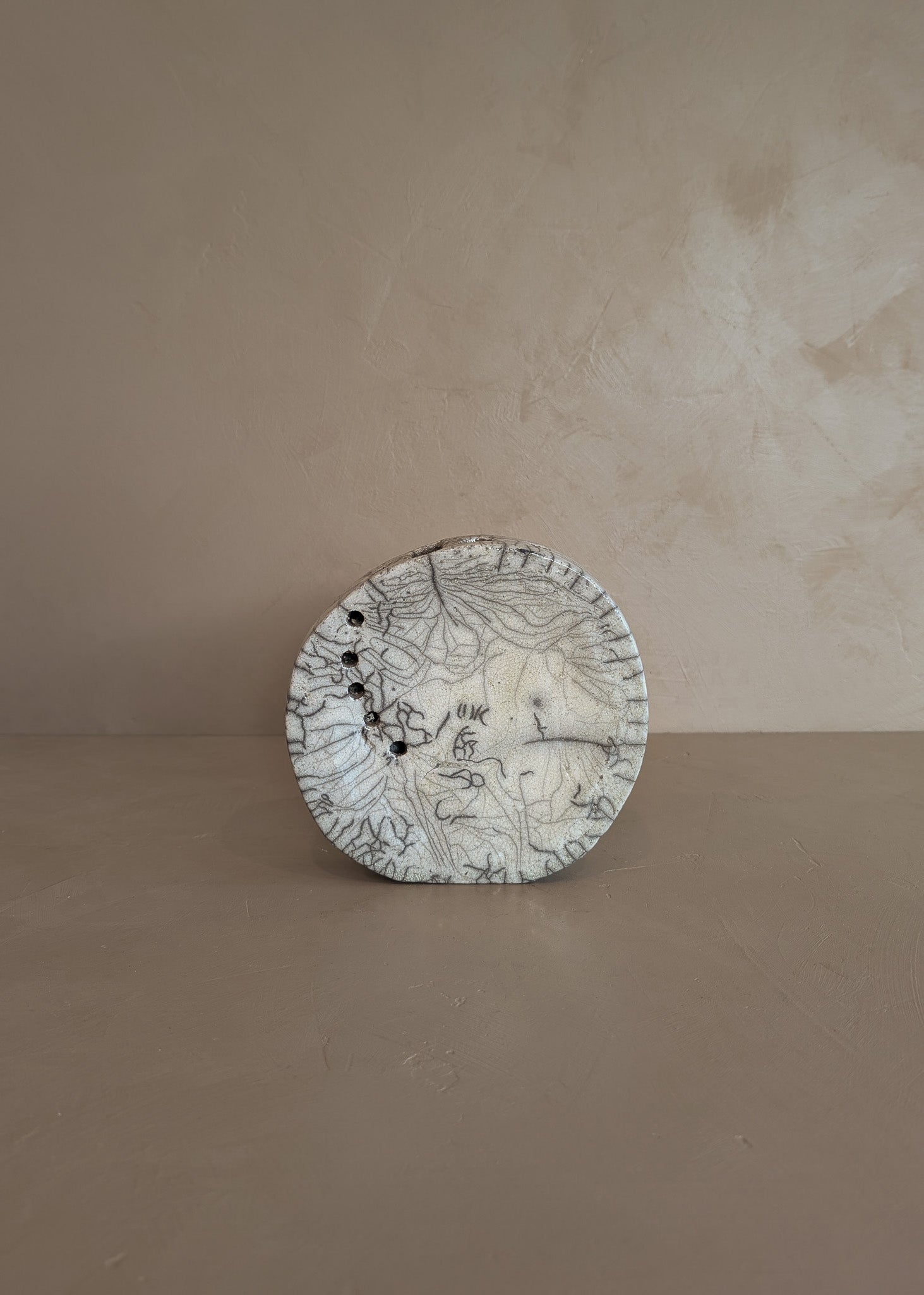 Unique Circular Raku Studio Pottery Slab Vase