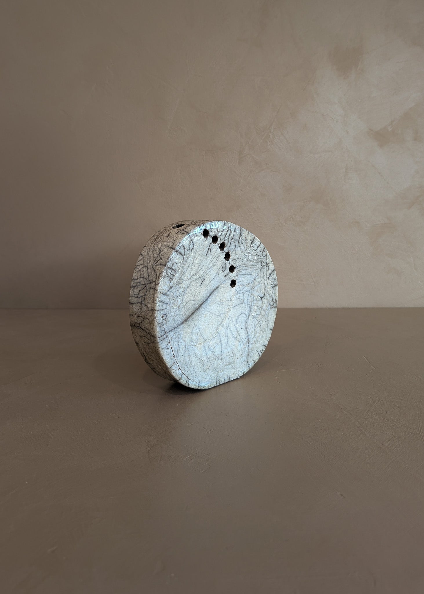 Unique Circular Raku Studio Pottery Slab Vase