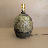 Vintage Green Incised Signed Studio Pottery Lamp