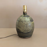 Vintage Green Incised Signed Studio Pottery Lamp
