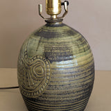 Vintage Green Incised Signed Studio Pottery Lamp