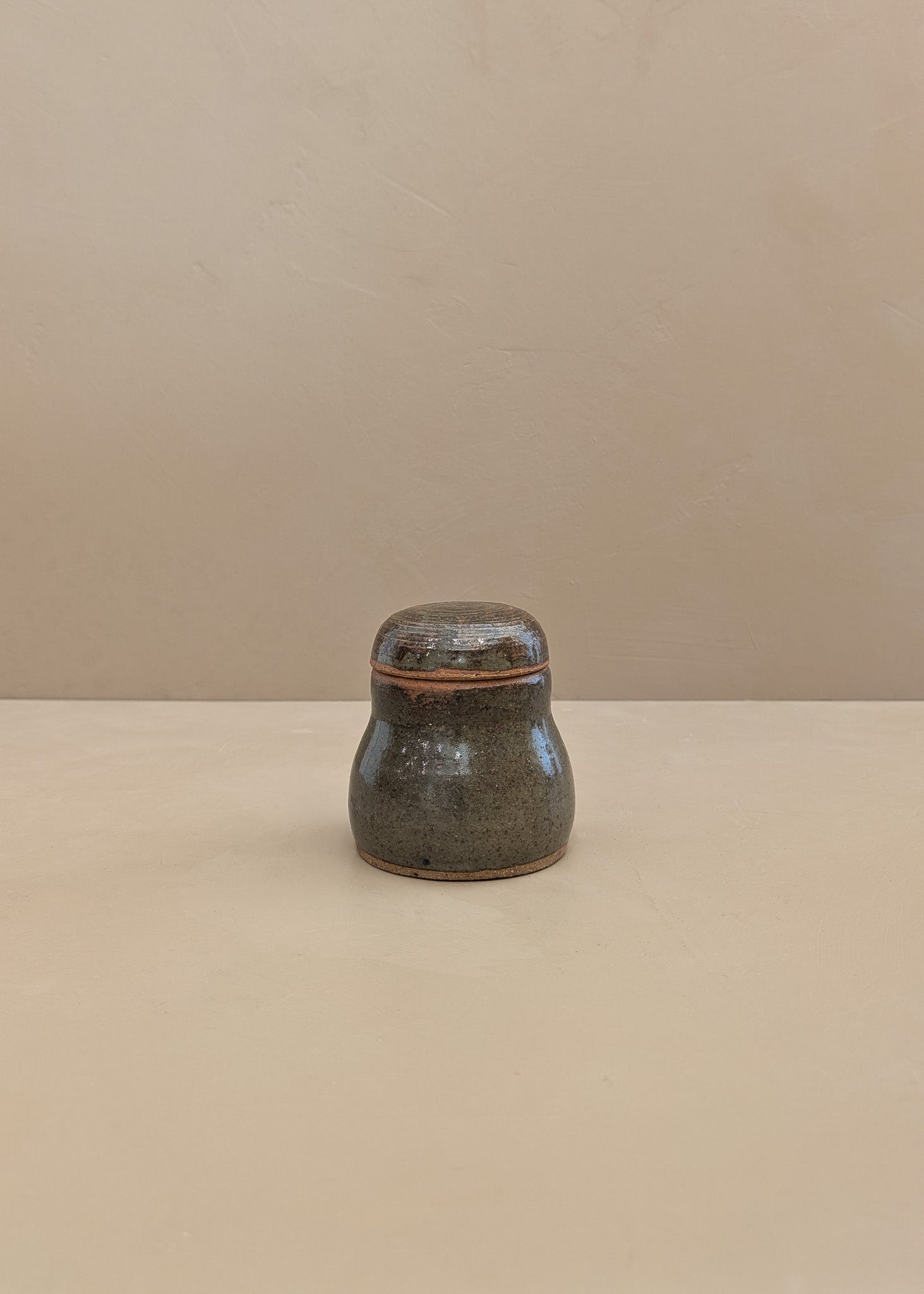 Vintage Neutral Lidded Signed Studio Pottery Vessel