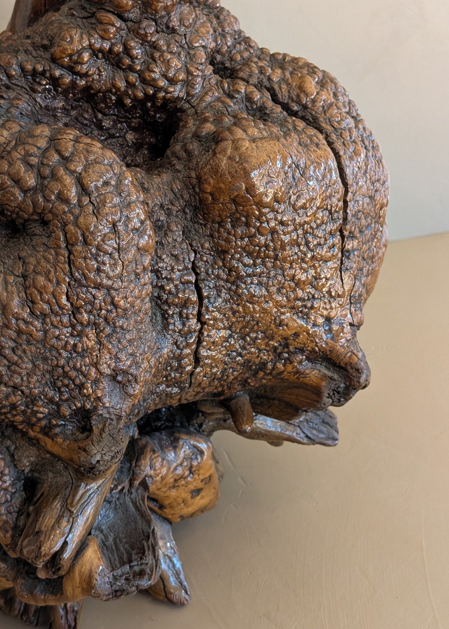 Unique Vintage Burl Lamp with Stone Inclusions