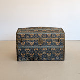 Antique Americana Blue and White Eagle Fabric-Covered Dome Top Steamer Trunk with Leather Handles
