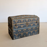 Antique Americana Blue and White Eagle Fabric-Covered Dome Top Steamer Trunk with Leather Handles