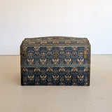 Antique Americana Blue and White Eagle Fabric-Covered Dome Top Steamer Trunk with Leather Handles