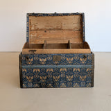 Antique Americana Blue and White Eagle Fabric-Covered Dome Top Steamer Trunk with Leather Handles