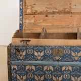 Antique Americana Blue and White Eagle Fabric-Covered Dome Top Steamer Trunk with Leather Handles