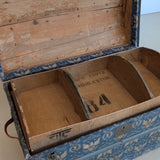 Antique Americana Blue and White Eagle Fabric-Covered Dome Top Steamer Trunk with Leather Handles