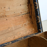 Antique Americana Blue and White Eagle Fabric-Covered Dome Top Steamer Trunk with Leather Handles