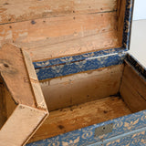 Antique Americana Blue and White Eagle Fabric-Covered Dome Top Steamer Trunk with Leather Handles