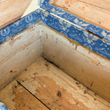 Antique Americana Blue and White Eagle Fabric-Covered Dome Top Steamer Trunk with Leather Handles
