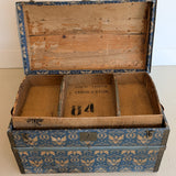 Antique Americana Blue and White Eagle Fabric-Covered Dome Top Steamer Trunk with Leather Handles