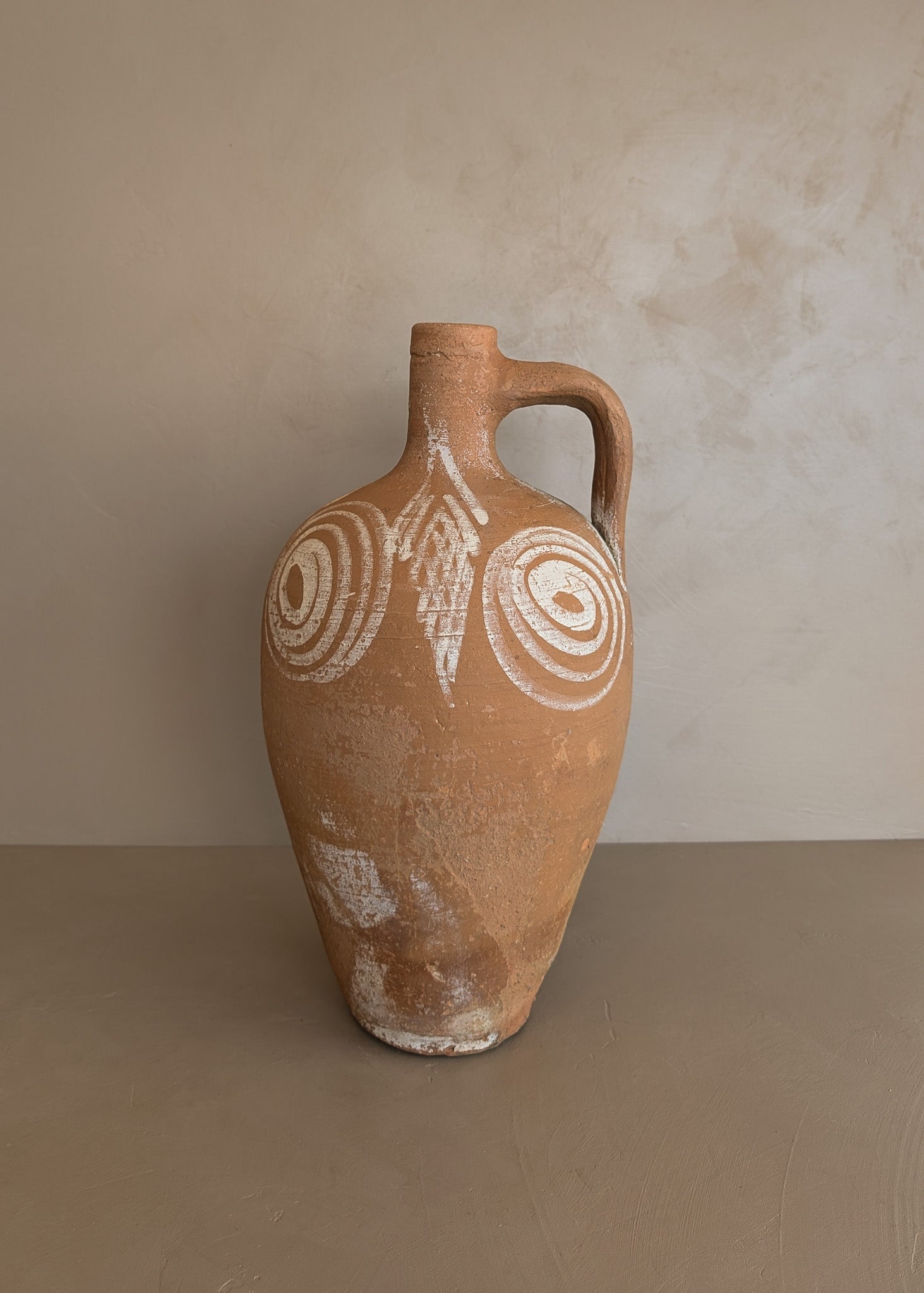 Vintage Turkish Olive Oil Jug with Freeform Motifs #7 - 16-3/4" Height