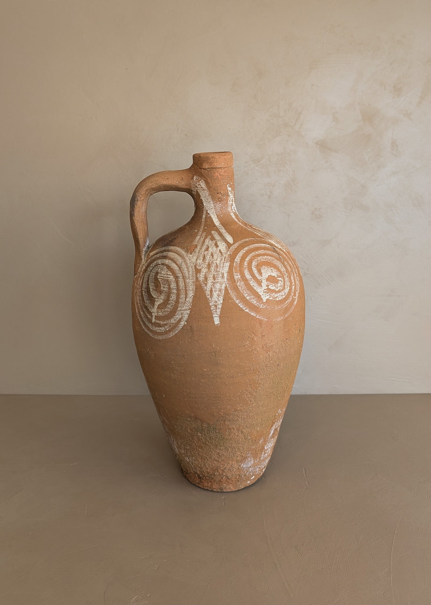Vintage Turkish Olive Oil Jug with Freeform Motifs #7 - 16-3/4" Height