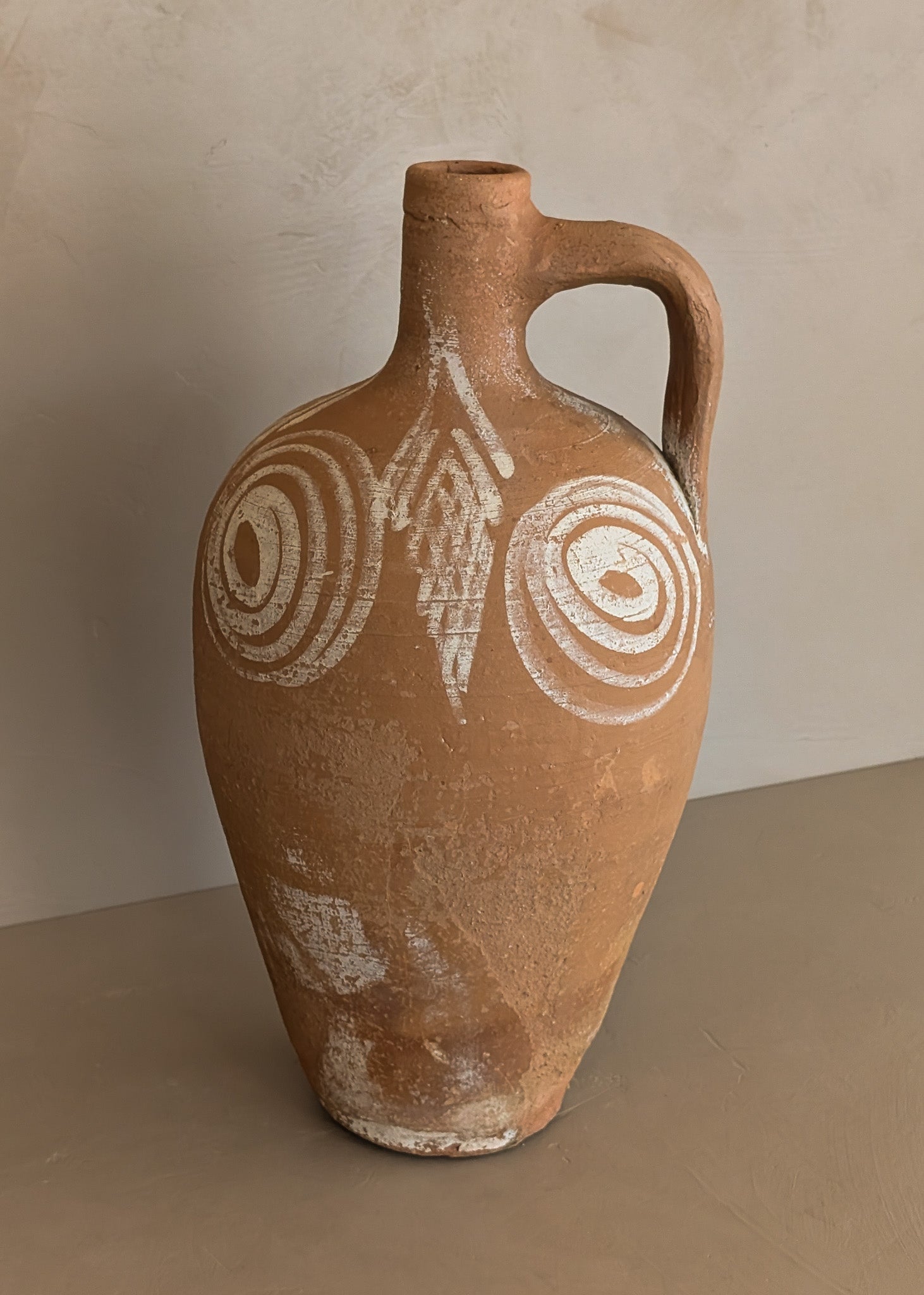 Vintage Turkish Olive Oil Jug with Freeform Motifs #7 - 16-3/4" Height