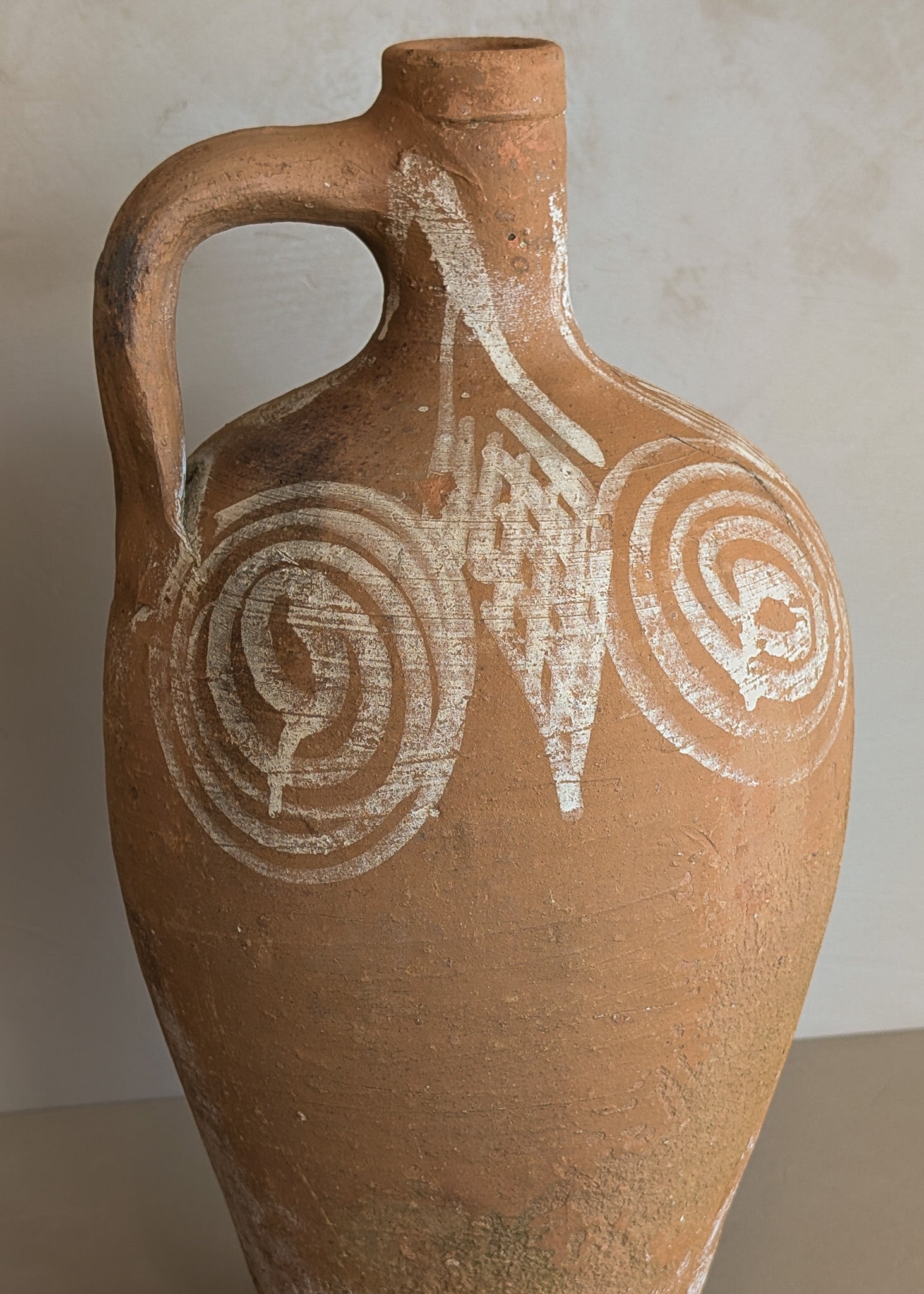 Vintage Turkish Olive Oil Jug with Freeform Motifs #7 - 16-3/4" Height