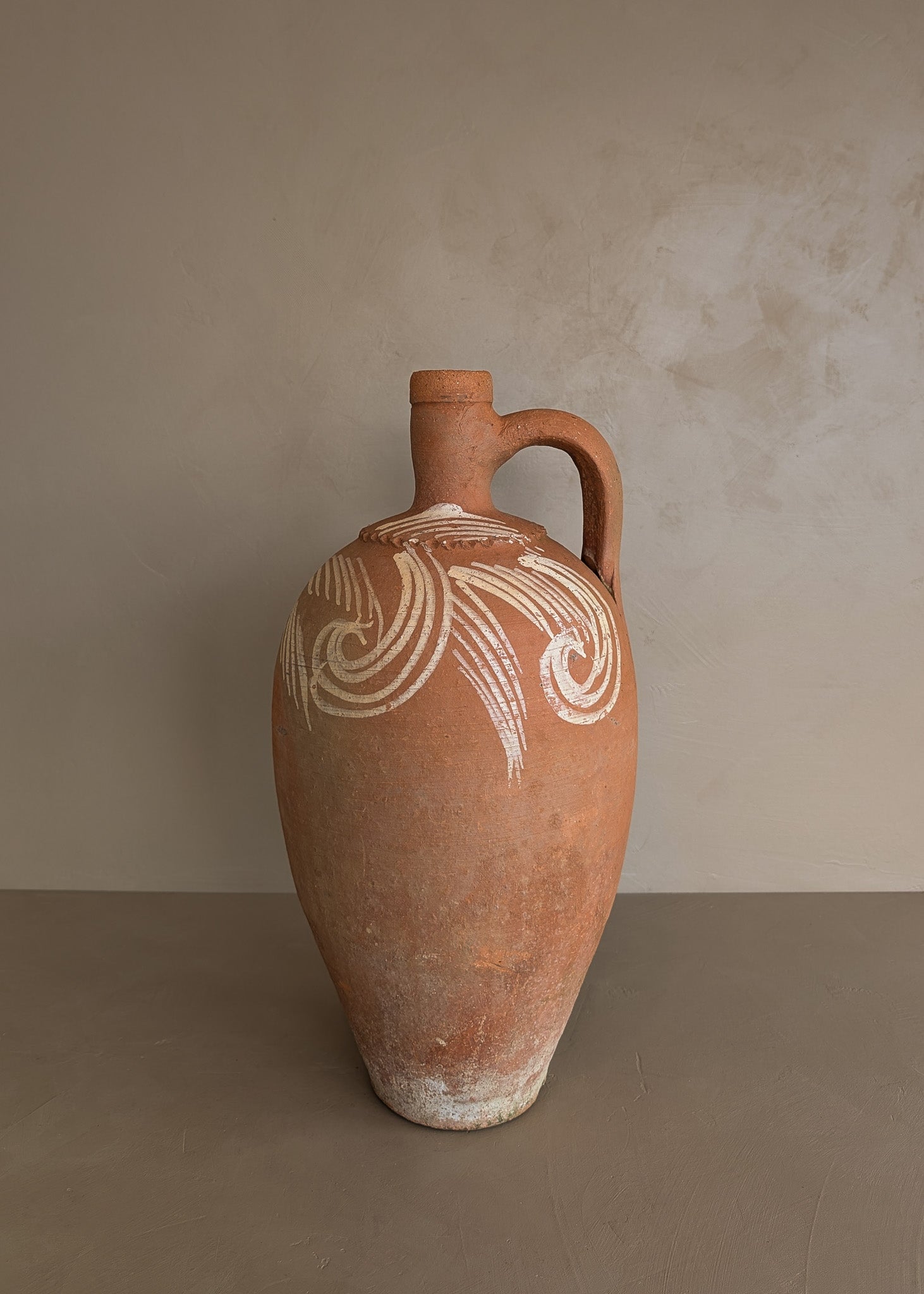 Vintage Turkish Olive Oil Jug with Freeform Motifs #11 - 17-1/2" Height
