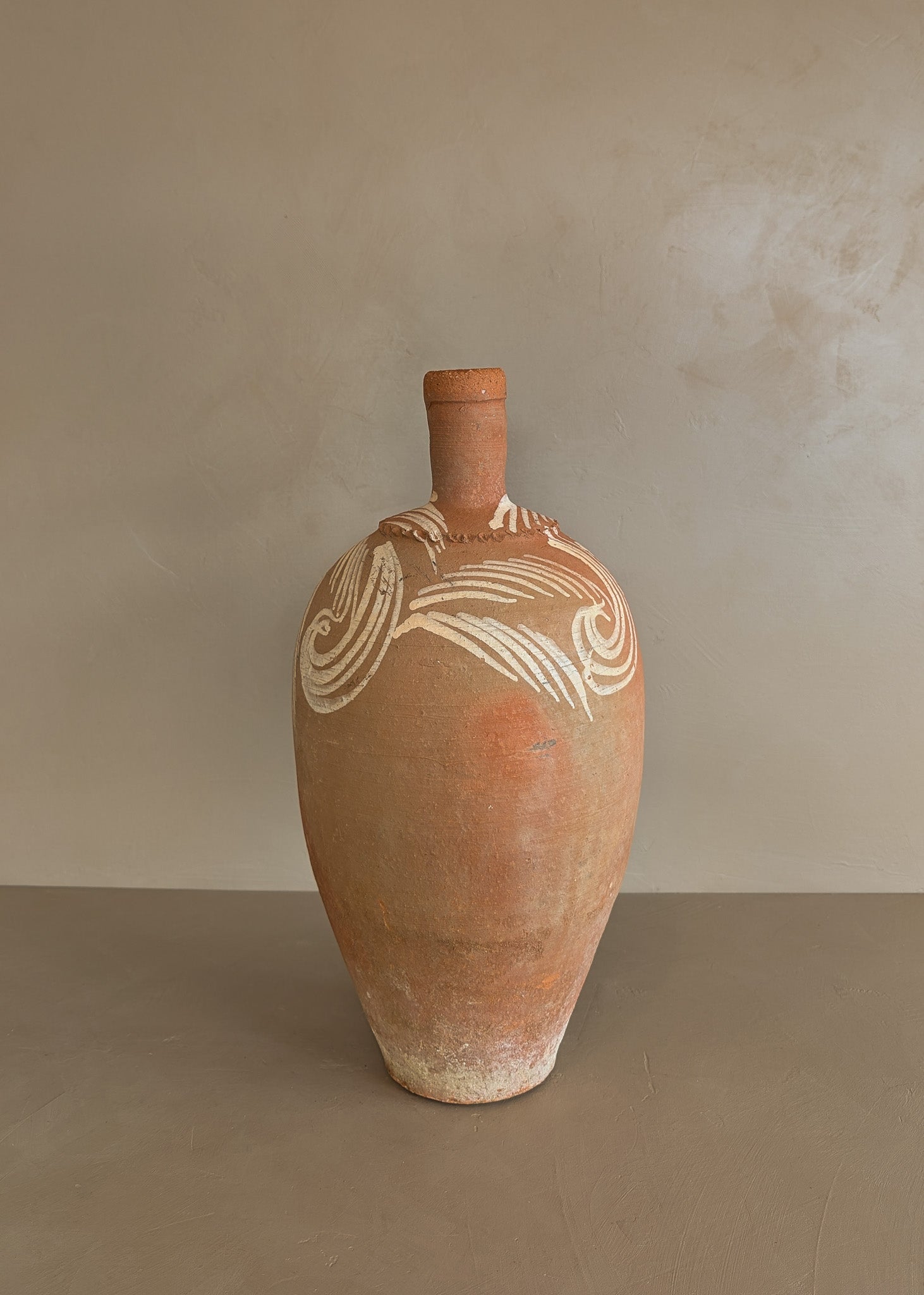 Vintage Turkish Olive Oil Jug with Freeform Motifs #11 - 17-1/2" Height