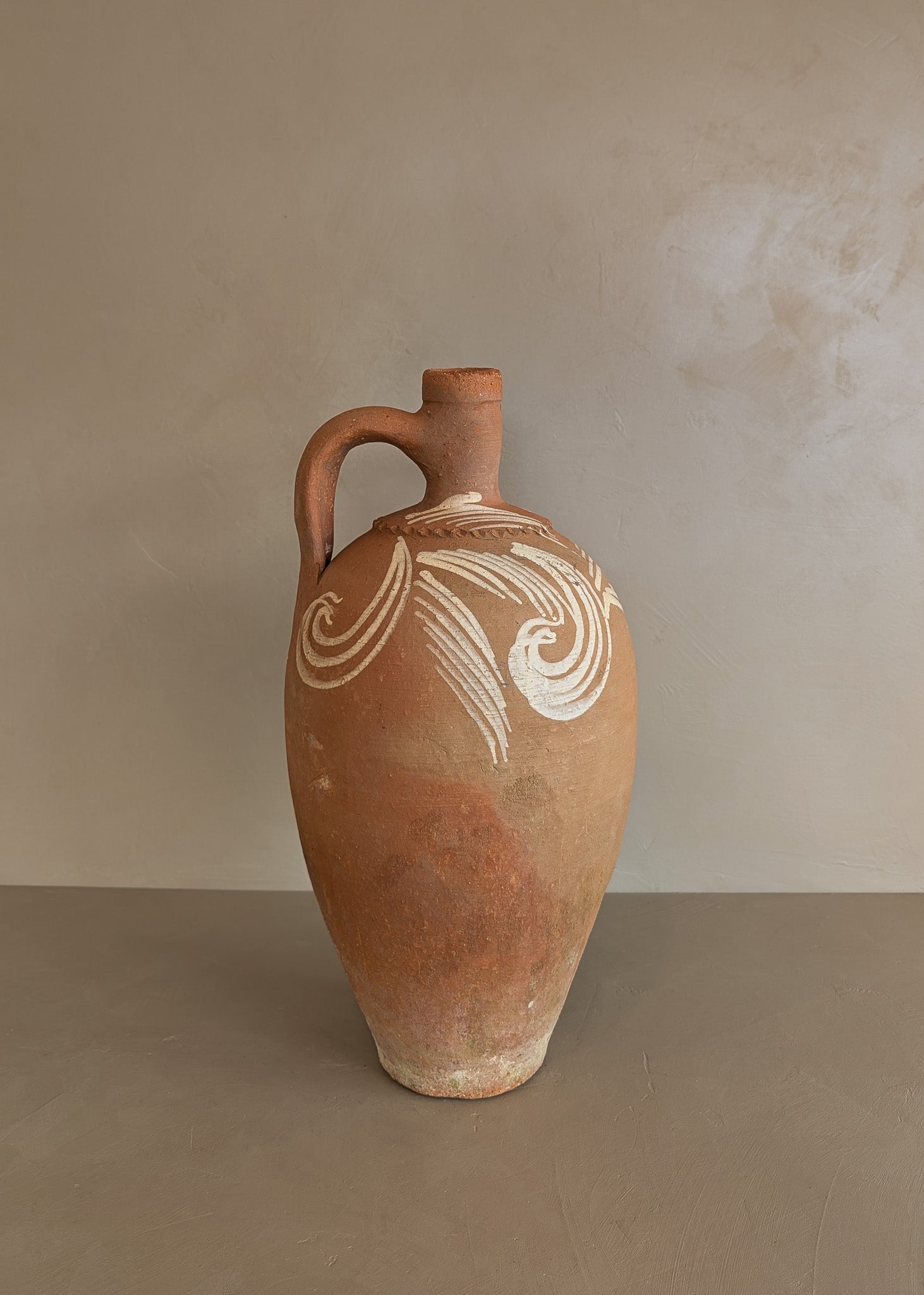 Vintage Turkish Olive Oil Jug with Freeform Motifs #11 - 17-1/2" Height