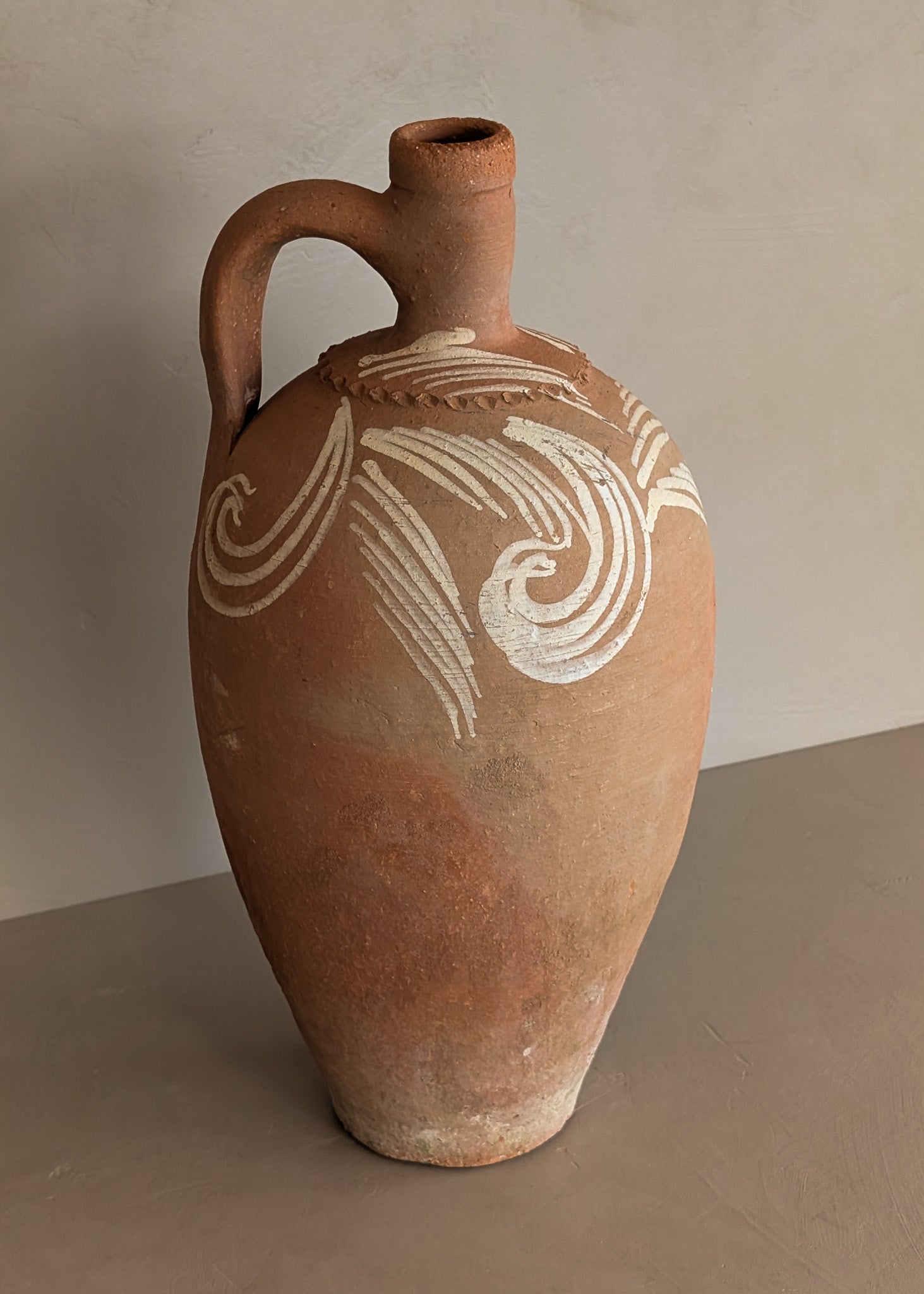 Vintage Turkish Olive Oil Jug with Freeform Motifs #11 - 17-1/2" Height