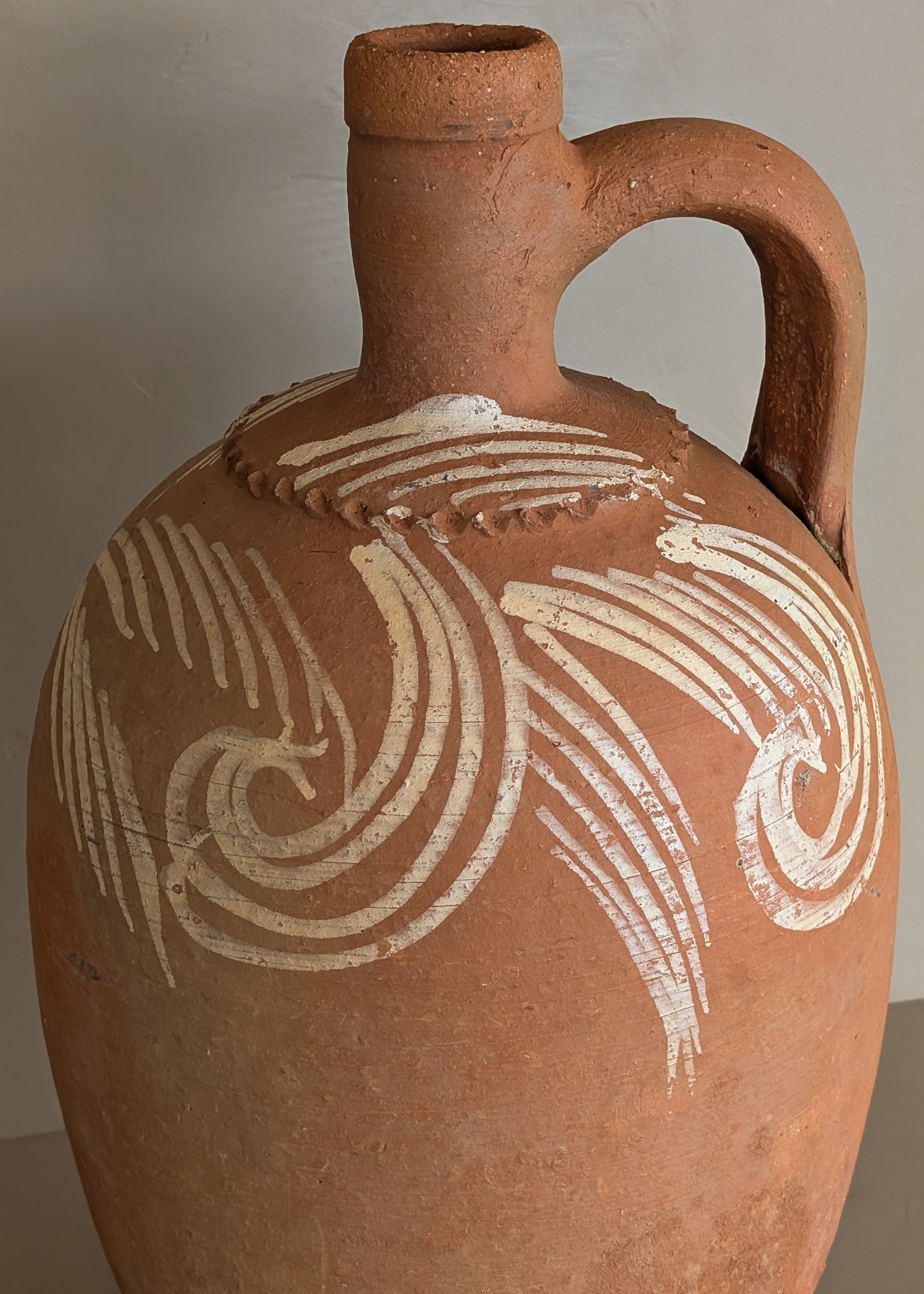 Vintage Turkish Olive Oil Jug with Freeform Motifs #11 - 17-1/2" Height