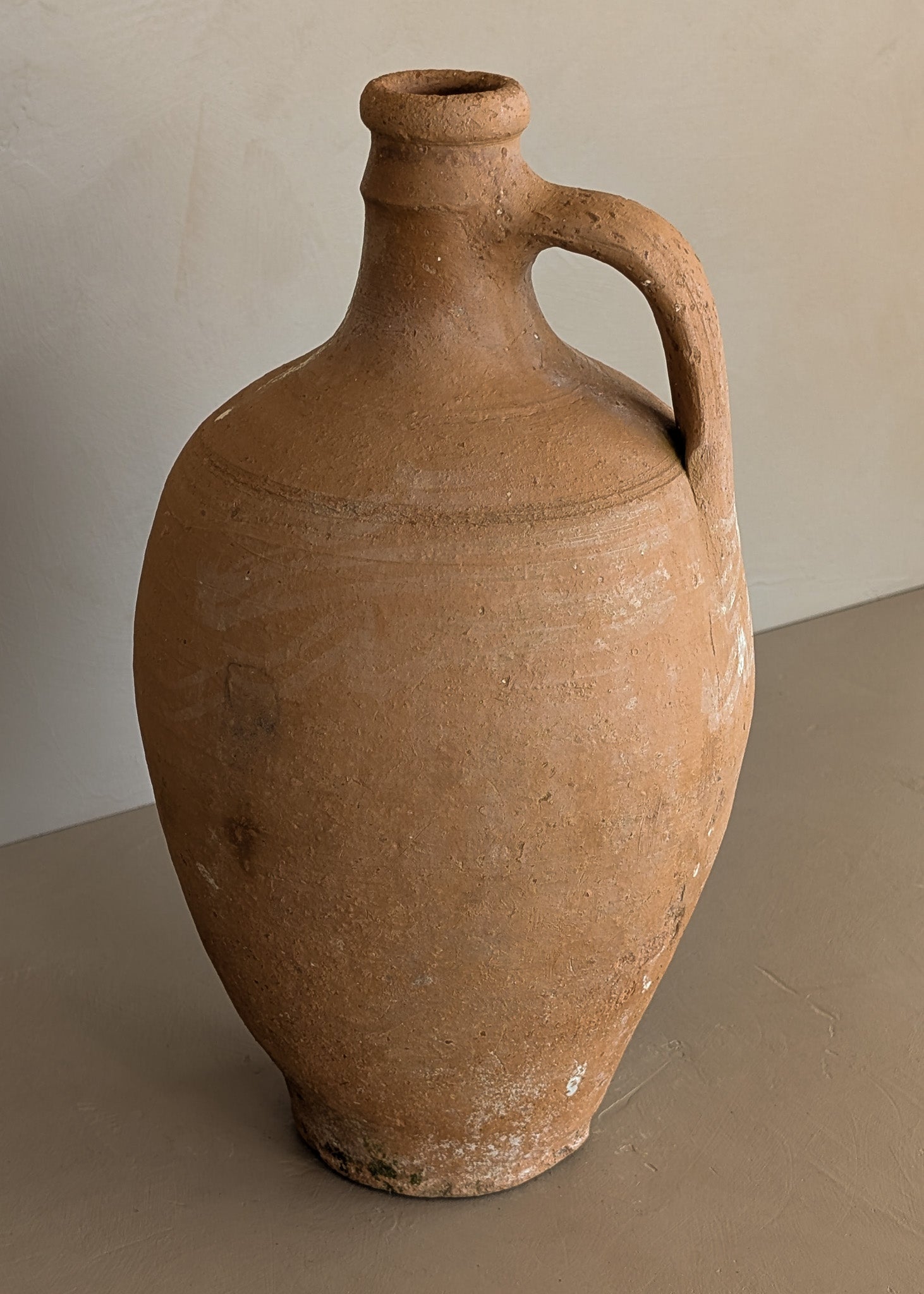 Vintage Turkish Olive Oil Jug with Subtle Freeform Motifs #18 - 13-3/4" Height