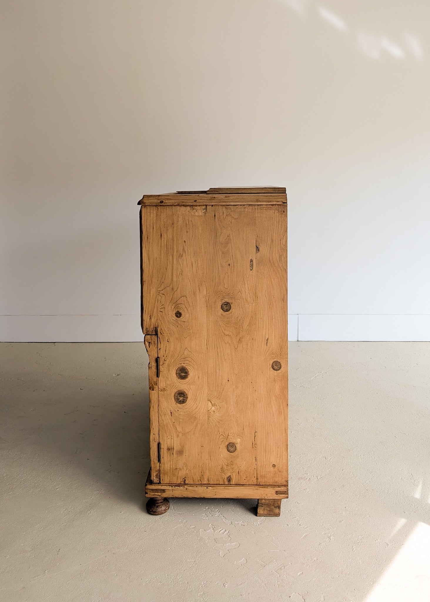 Antique European Pine Secretary with Two-Tone Trim and Original Skeleton Key