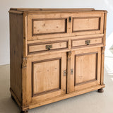 Antique European Pine Secretary with Two-Tone Trim and Original Skeleton Key