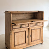 Antique European Pine Secretary with Two-Tone Trim and Original Skeleton Key