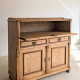 Antique European Pine Secretary with Two-Tone Trim and Original Skeleton Key