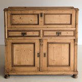 Antique European Pine Secretary with Two-Tone Trim and Original Skeleton Key