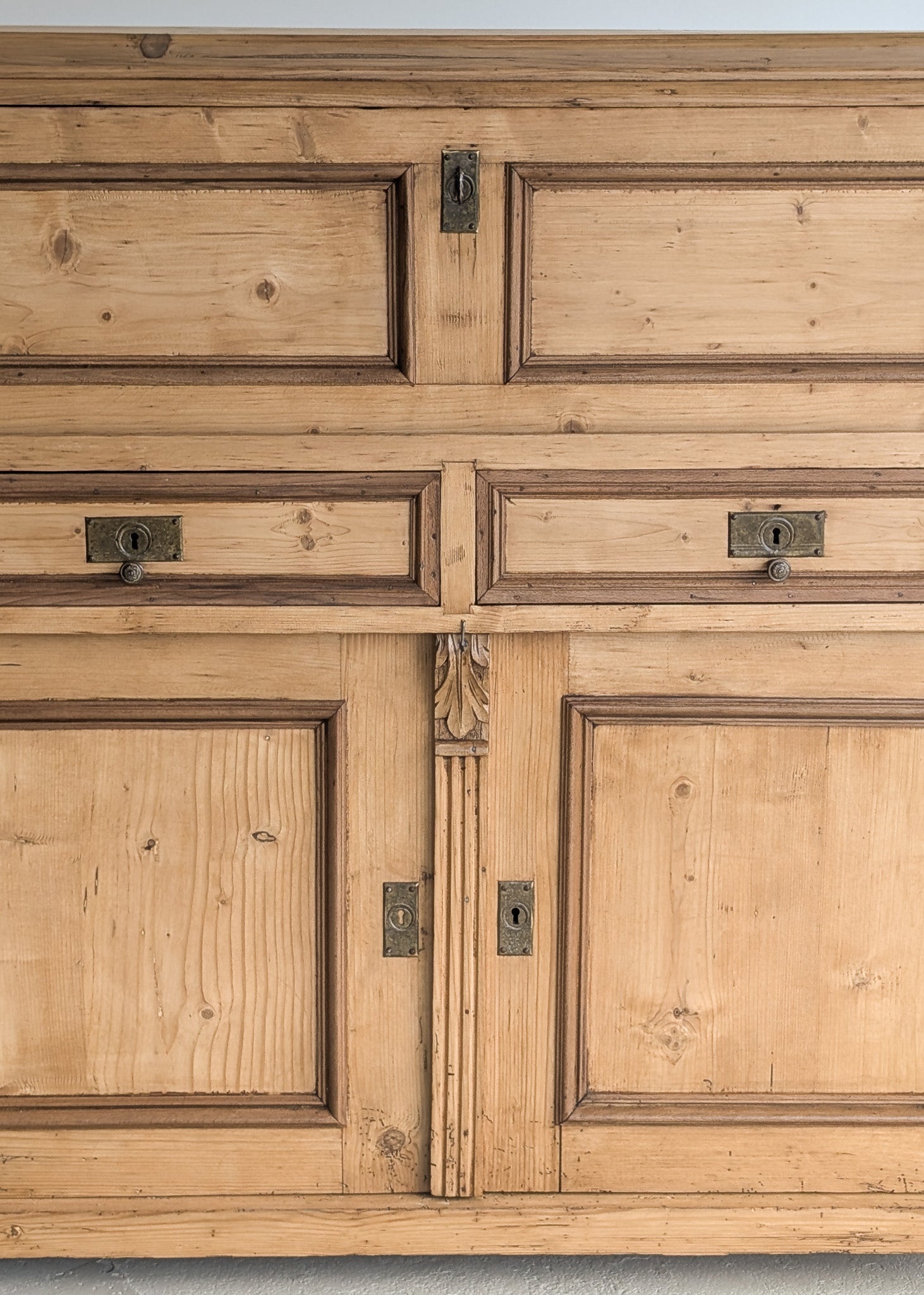 Antique European Pine Secretary with Two-Tone Trim and Original Skeleton Key