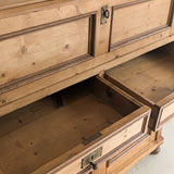 Antique European Pine Secretary with Two-Tone Trim and Original Skeleton Key