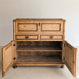 Antique European Pine Secretary with Two-Tone Trim and Original Skeleton Key