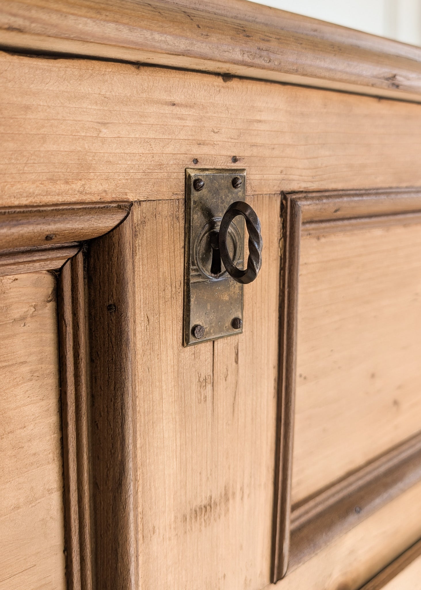 Antique European Pine Secretary with Two-Tone Trim and Original Skeleton Key