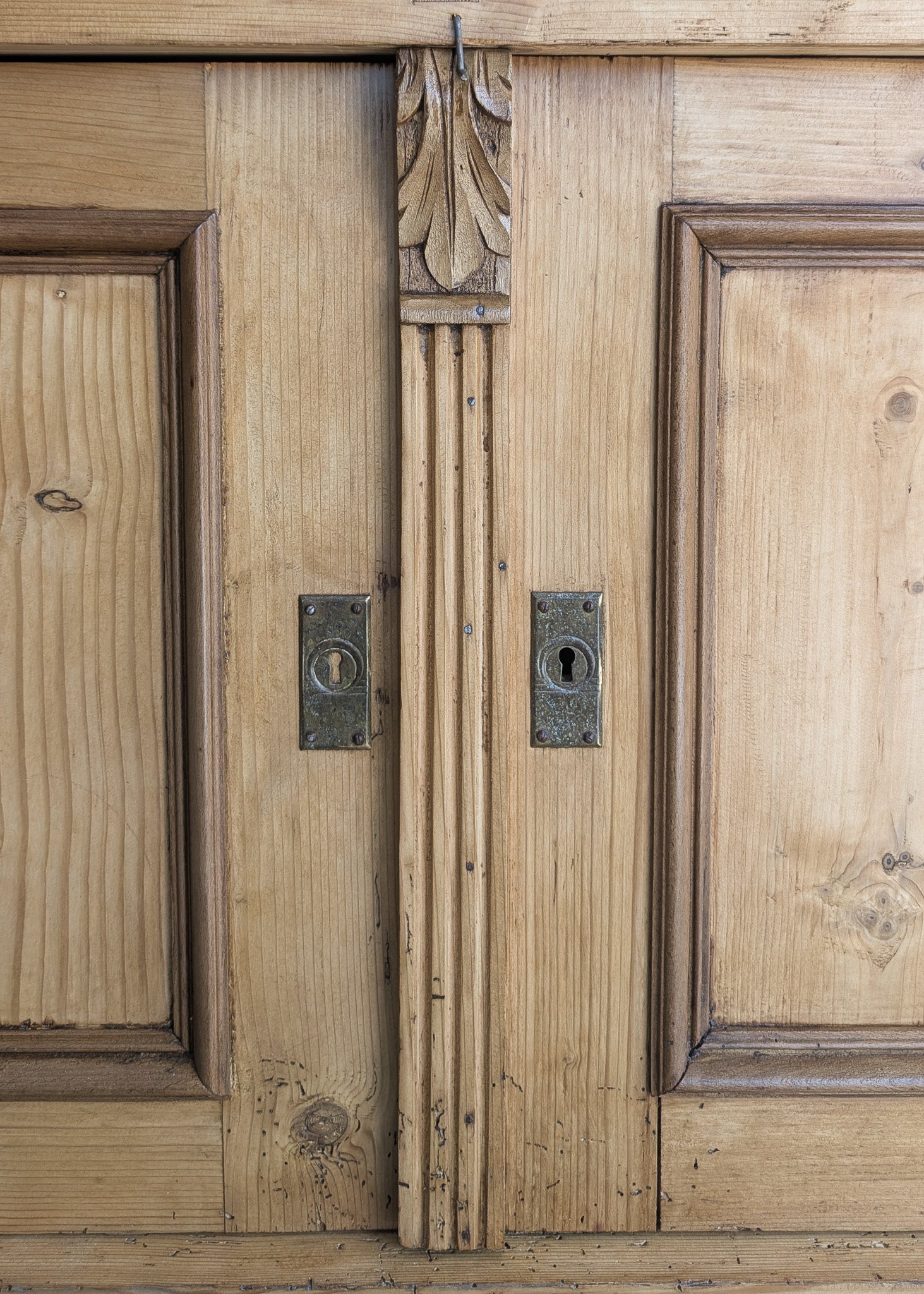 Antique European Pine Secretary with Two-Tone Trim and Original Skeleton Key