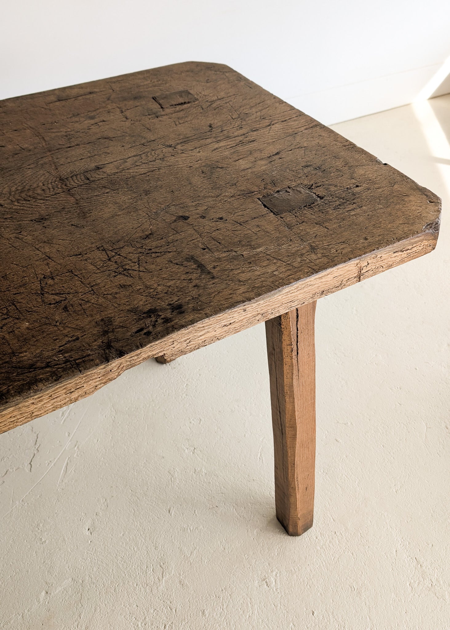Antique European Primitive Dark Wooden Island/Tall Console Table