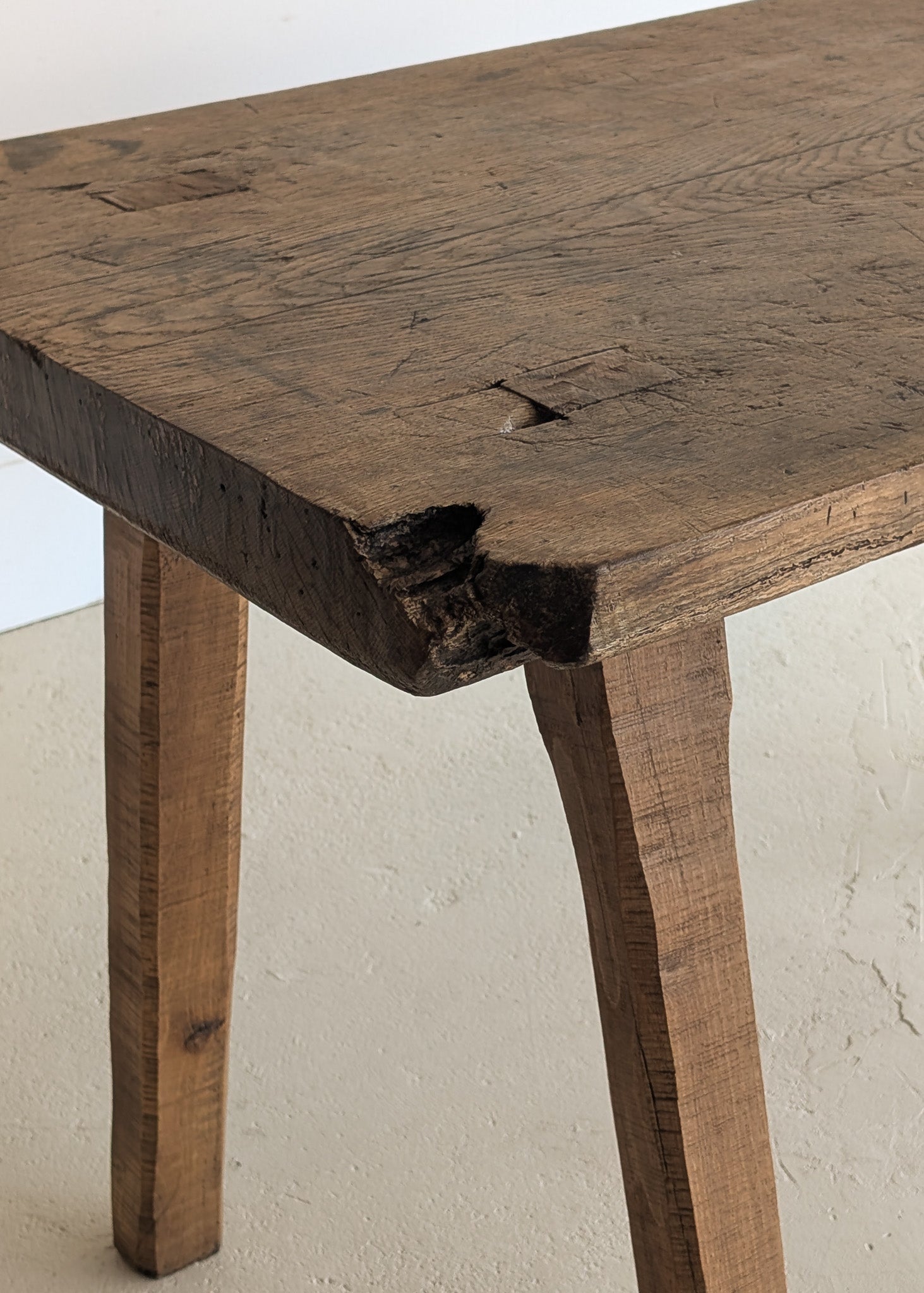 Antique European Primitive Dark Wooden Island/Tall Console Table